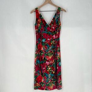 Lauren Ralph Lauren Multicolor Floral Stretch Jersey Knit Faux Wrap Midi Dress 4